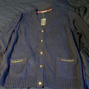 Bridgehampton by Isaac Mizarahi Live navy/gold button up cardigan